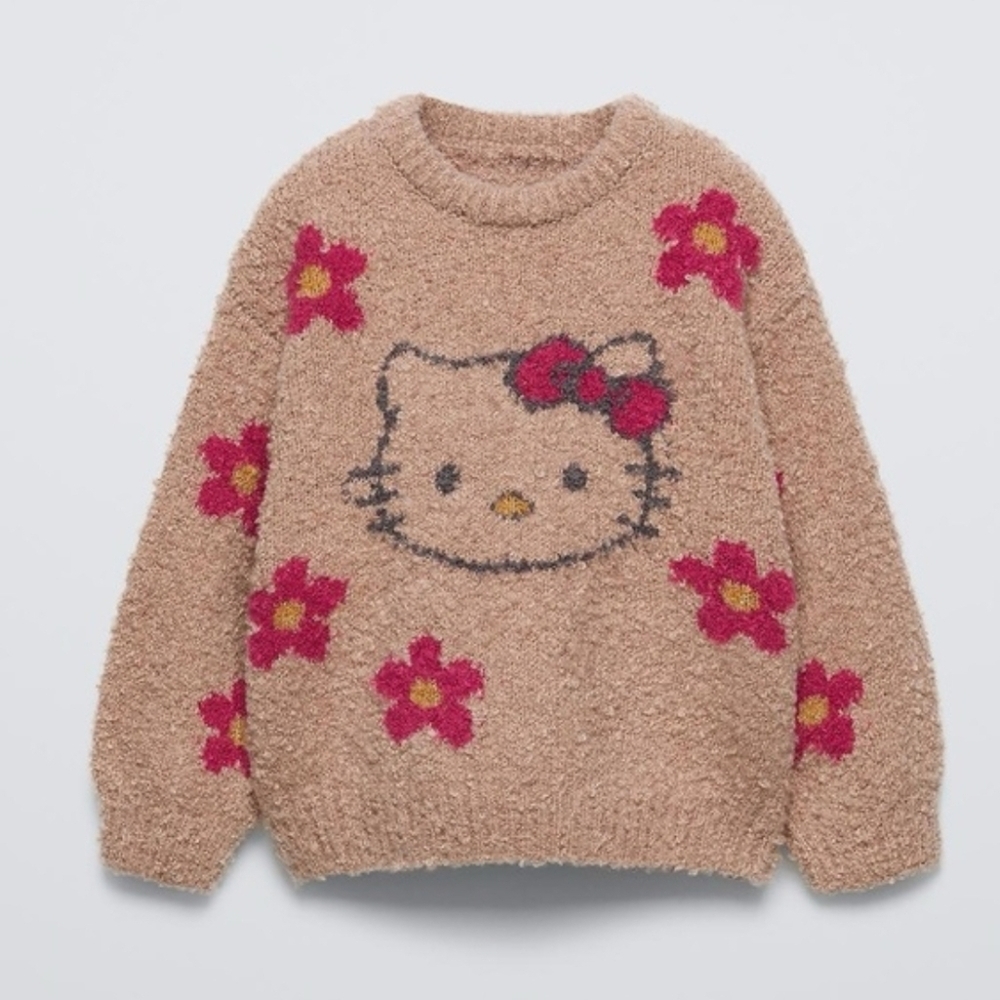 3 Years Zara Girls Hello Kitty Beige Sweater with Pink Accents